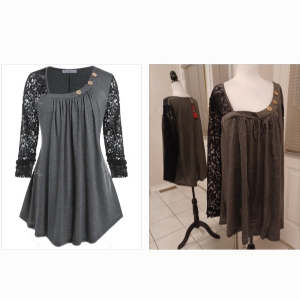 4/$80 Gray With Black Lace Tunic - Size 4X (US22)